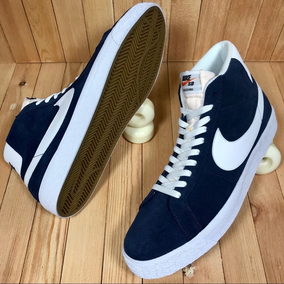 Nike SB Zoom Blazer Mid Navy Blue White Red Shoes - Picture 1 of 5